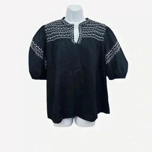 Calligraphie black embroidered top size medium 100% cotton - Picture 1 of 9